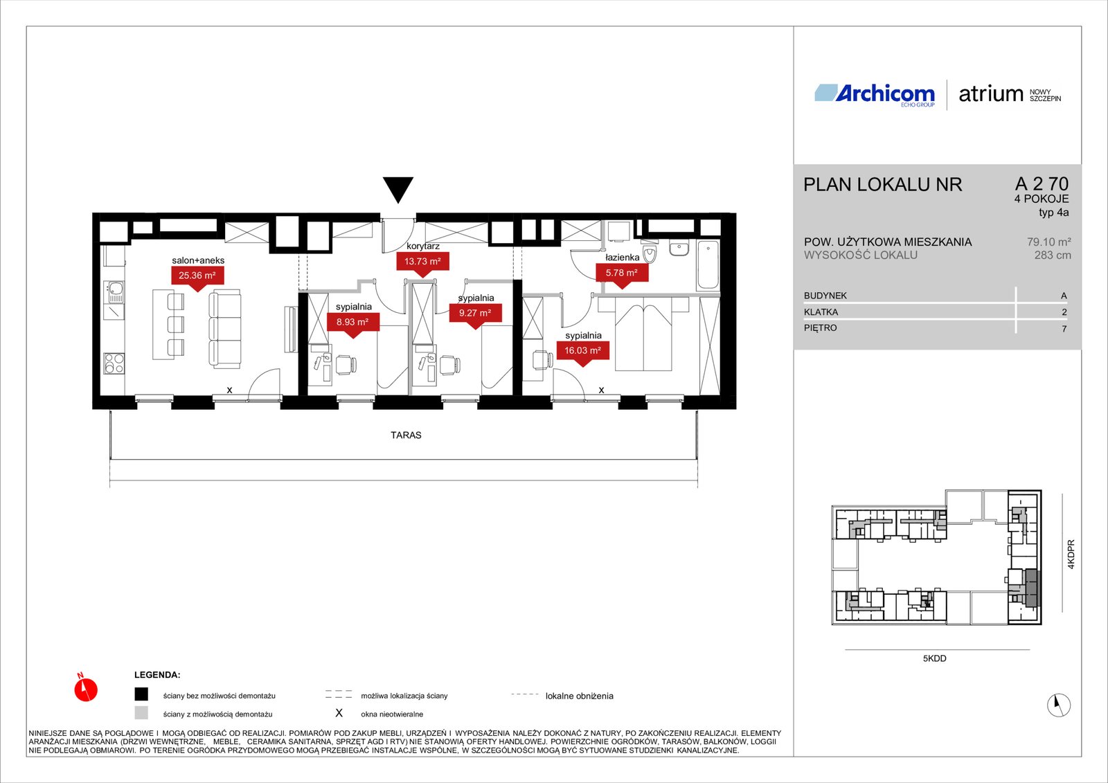 Rzut A2 70 — Atrium – Nowy Szczepin