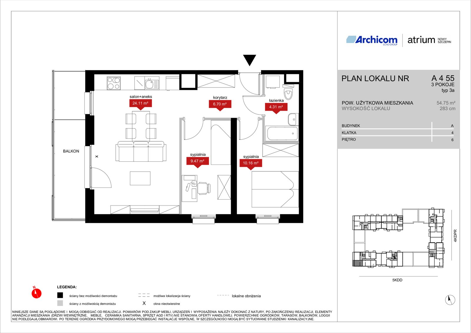 Rzut A4 55 — Atrium – Nowy Szczepin