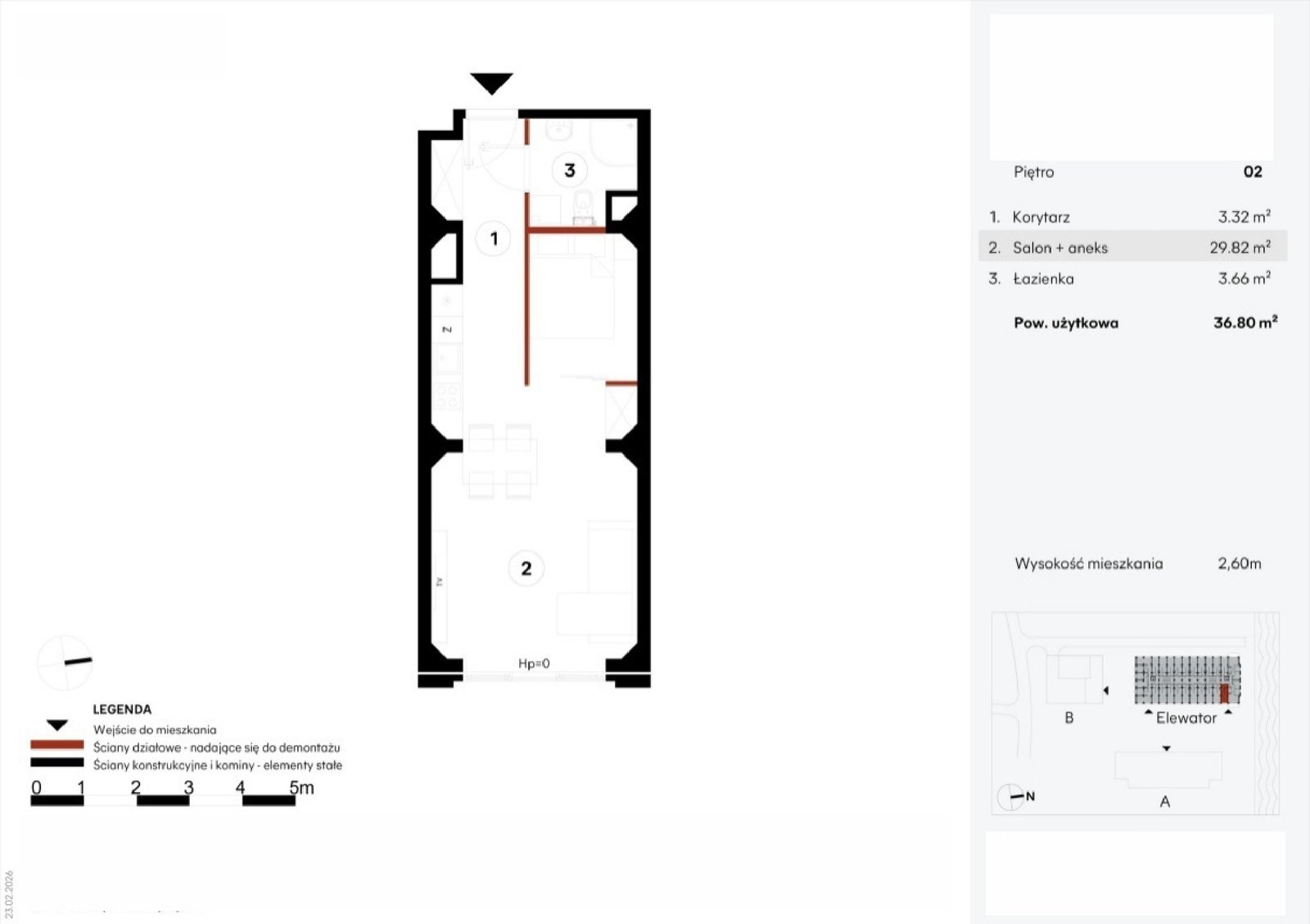 Планування EZ.2.2.11 — Elewator – Mieszkania i Lofty, 35,26 m²