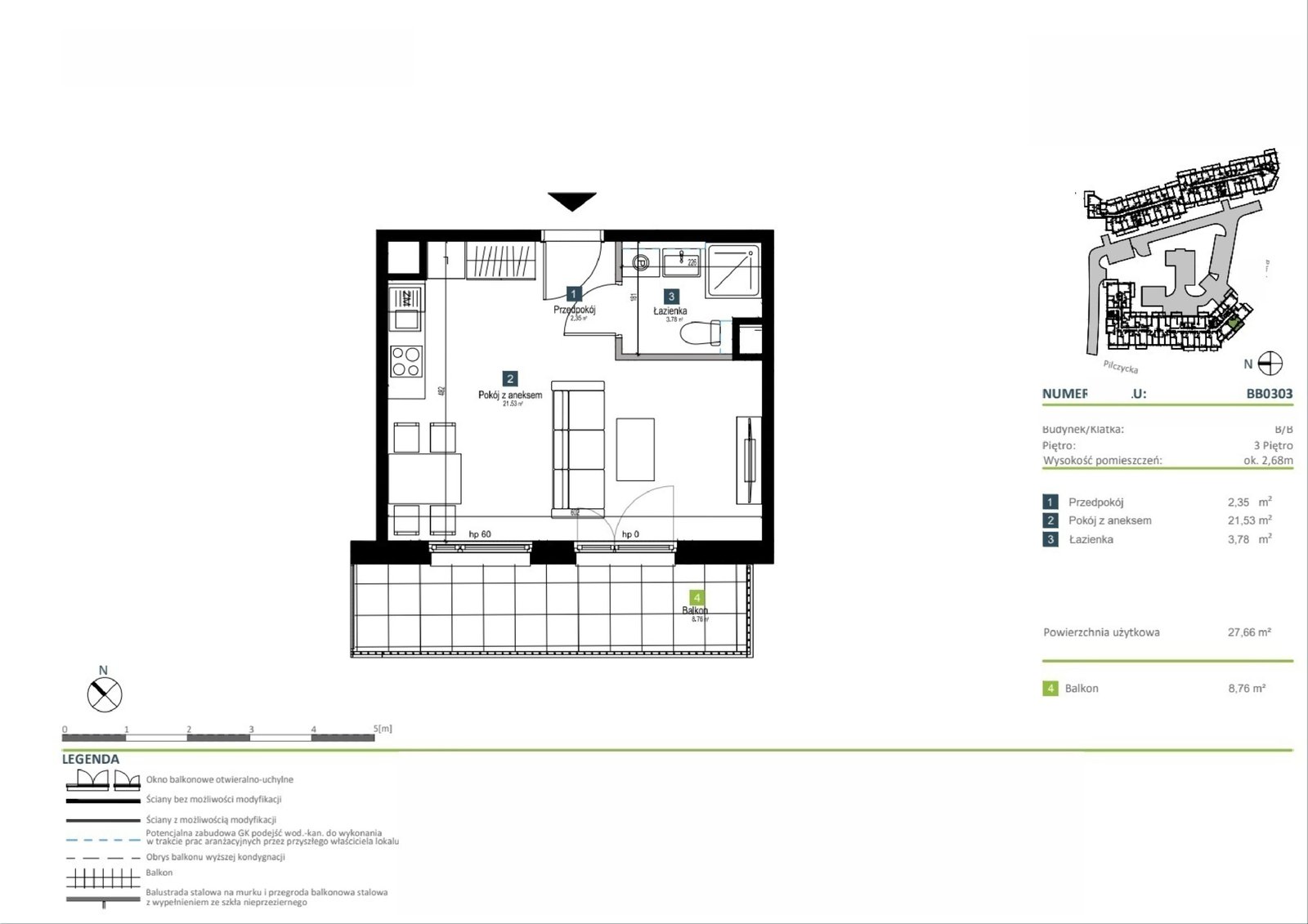 Планування BB0303 — Pilczycka Vita, 27,66 m²