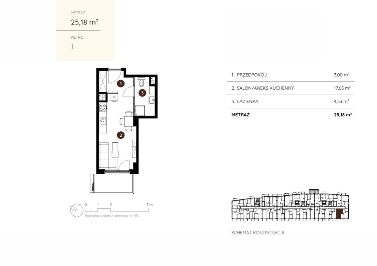 Планировка 3.A.1.04 — RiverSide, 25,14 m²