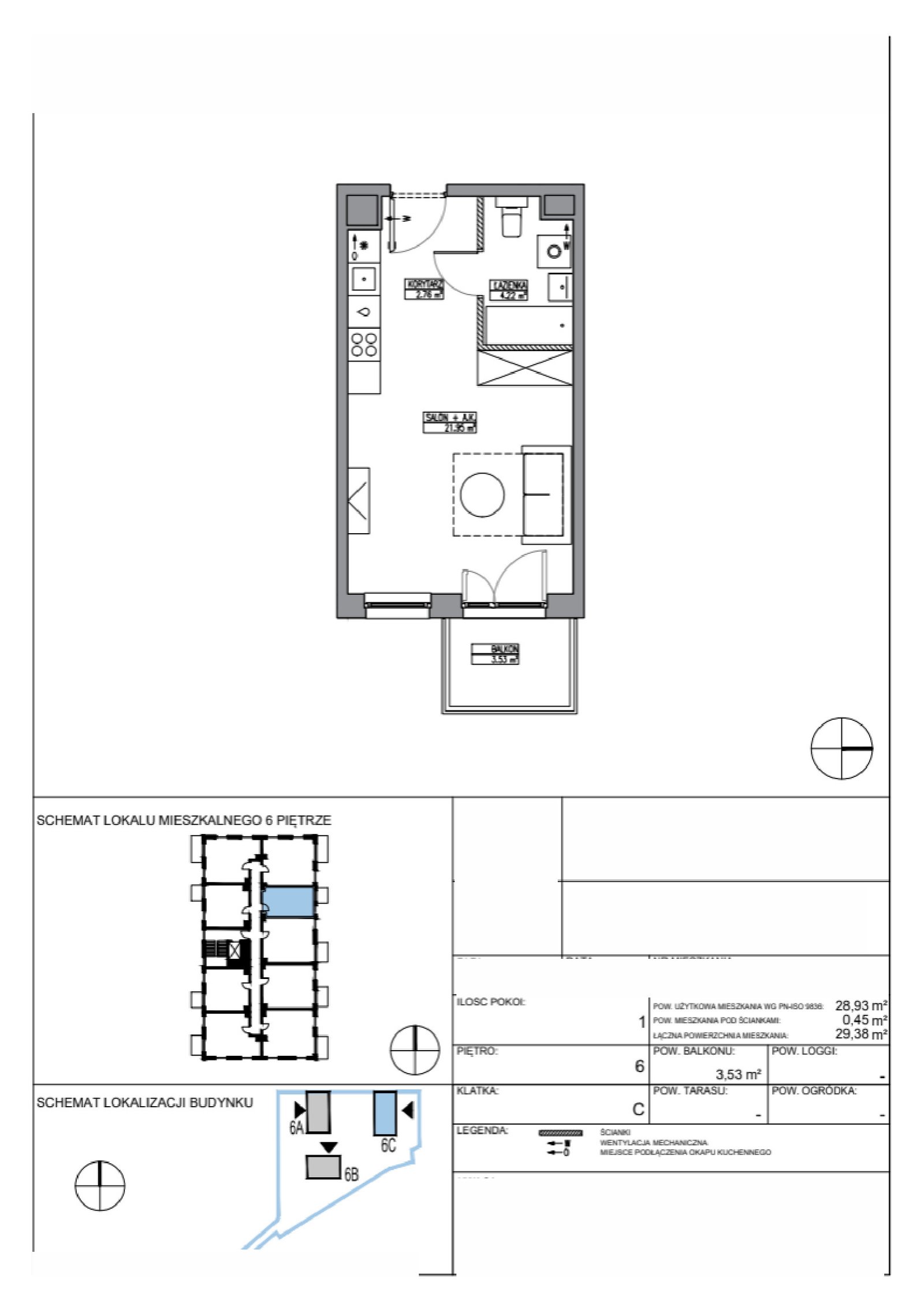 Floor plan KR6/C/6/4 — Apartamenty Krakowska 6, 28,89 m²