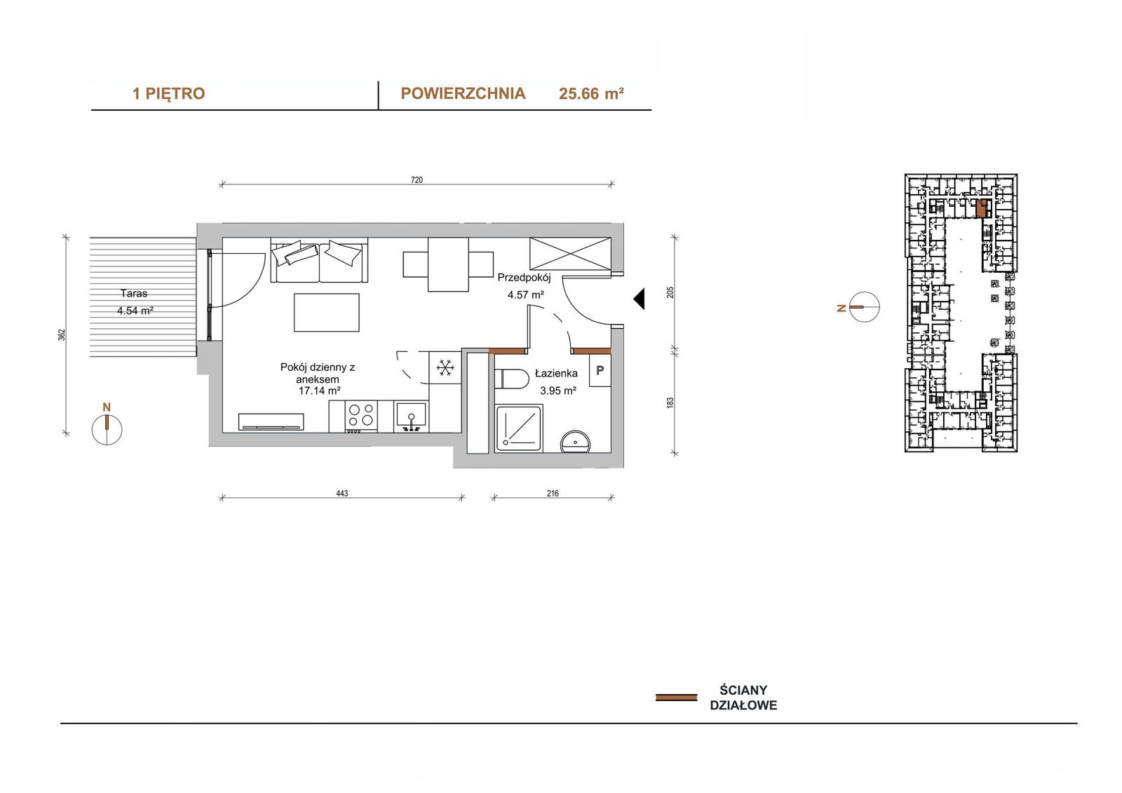 Floor plan E/101 — Braniborska 10, 25,66 m²