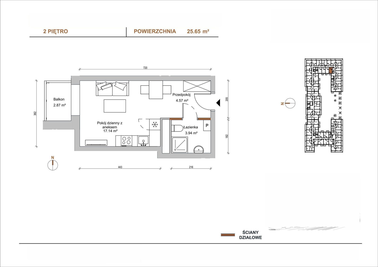 Floor plan E/201 — Braniborska 10, 25,65 m²