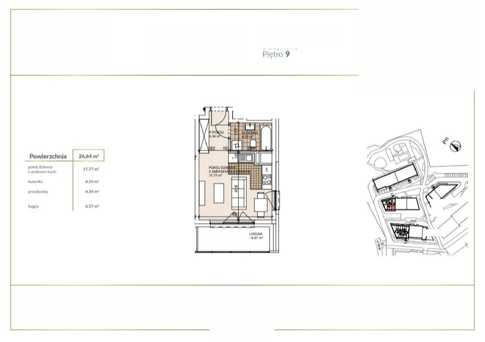 Планування F1-9-65 — Lokum Porto bud E, F i H, 26,64 m²