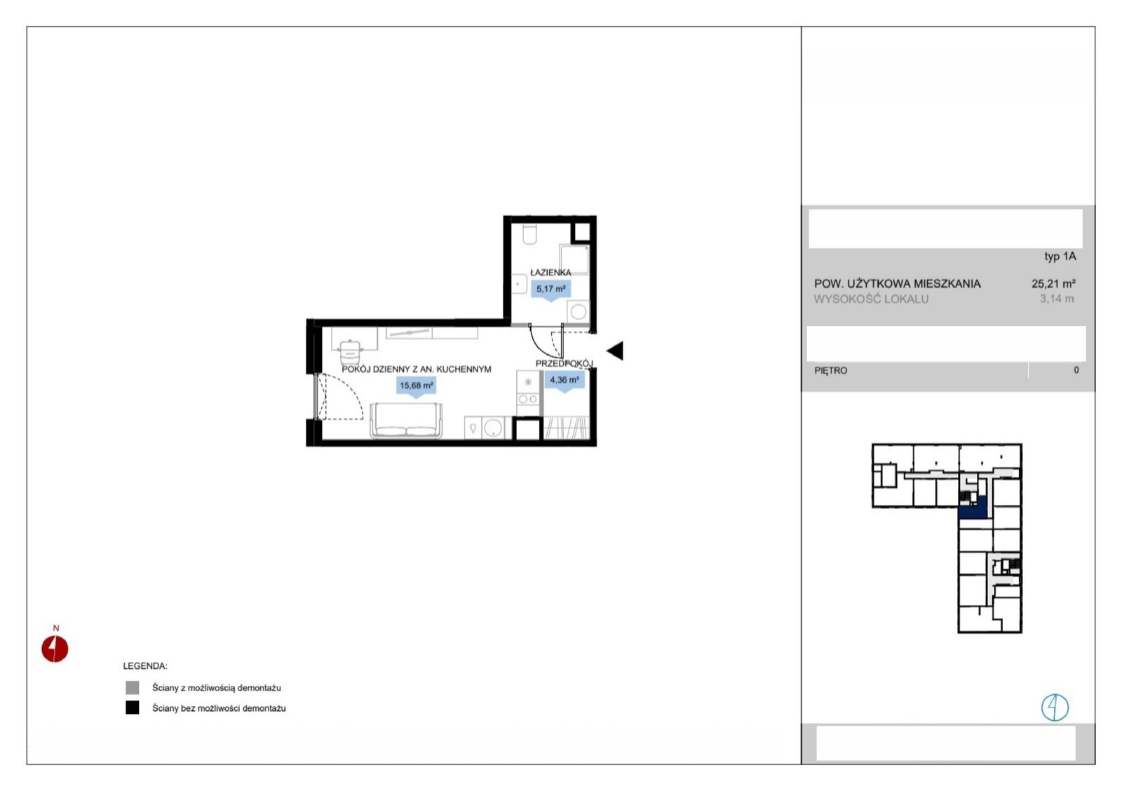 Rzut D1 6 — Bulwar Północny, 25,21 m²