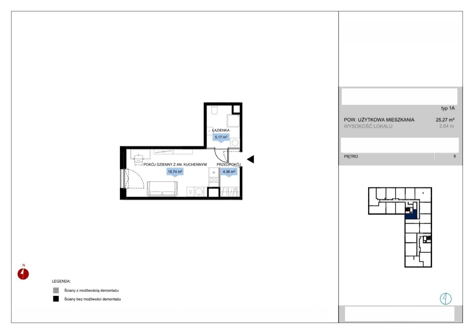 Rzut D1 78 — Bulwar Północny, 25,27 m²