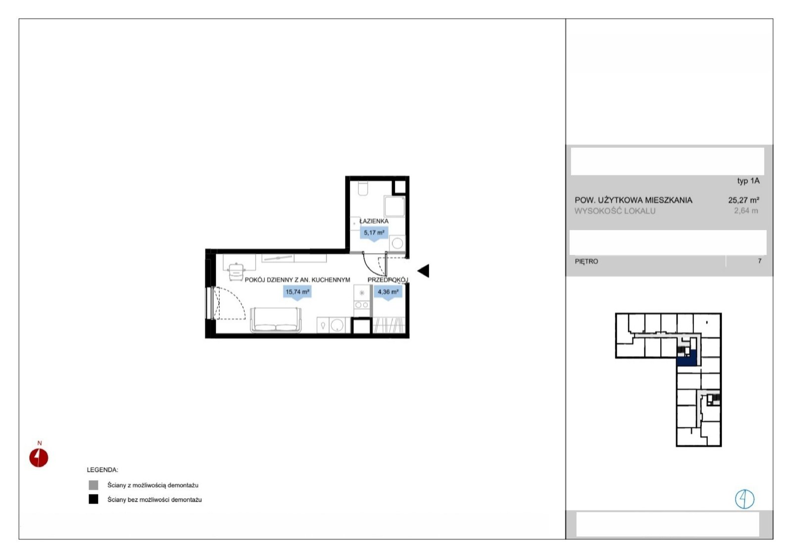 Rzut D1 90 — Bulwar Północny, 25,27 m²