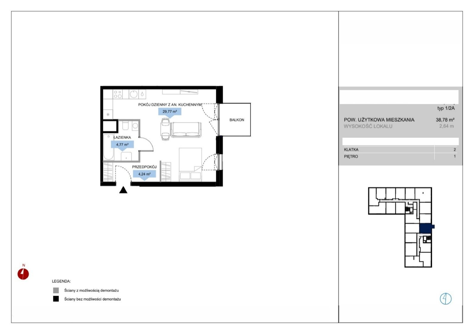 Rzut D2 13 — Bulwar Północny, 38,78 m²