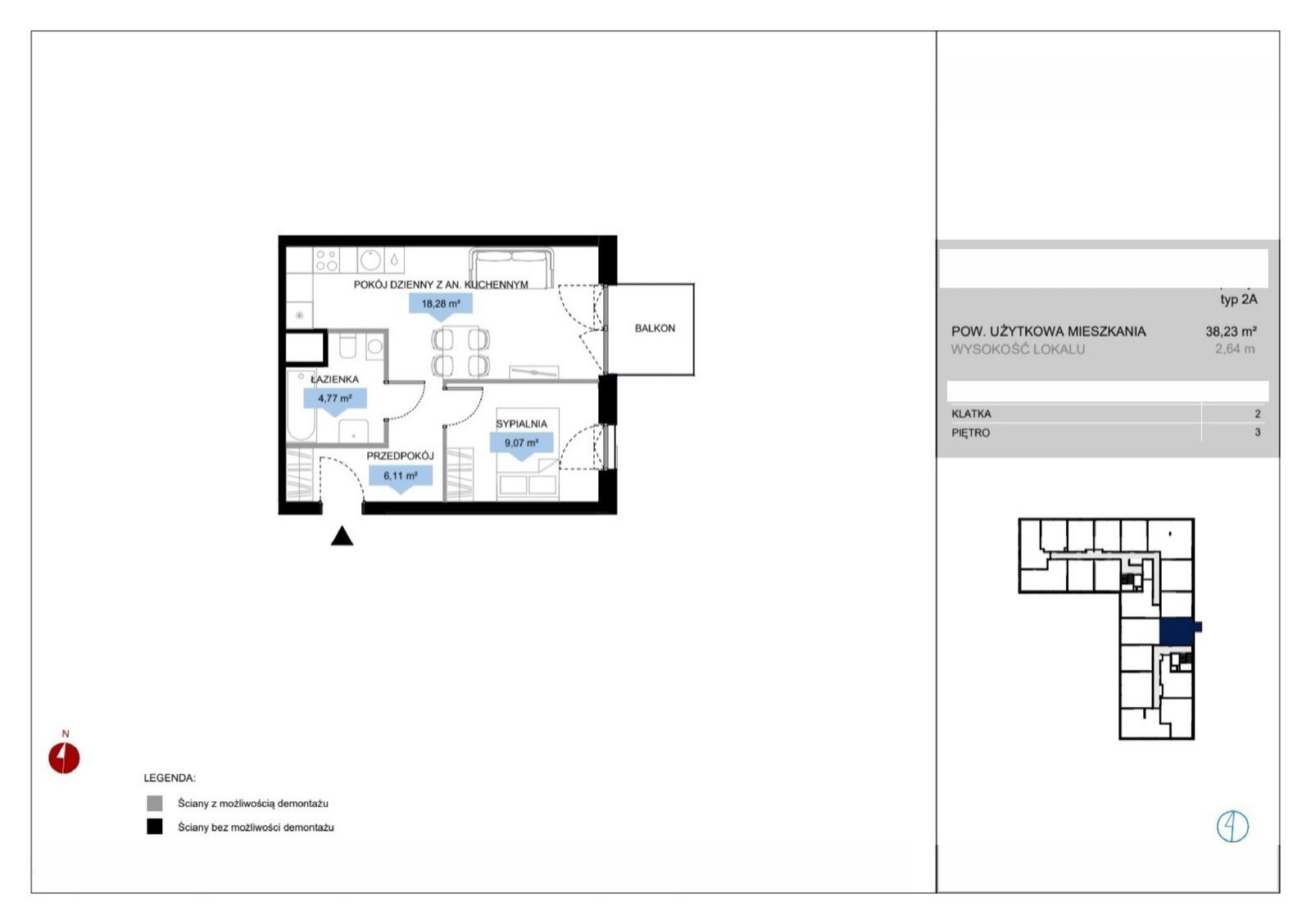 Rzut D2 27 — Bulwar Północny, 38,23 m²