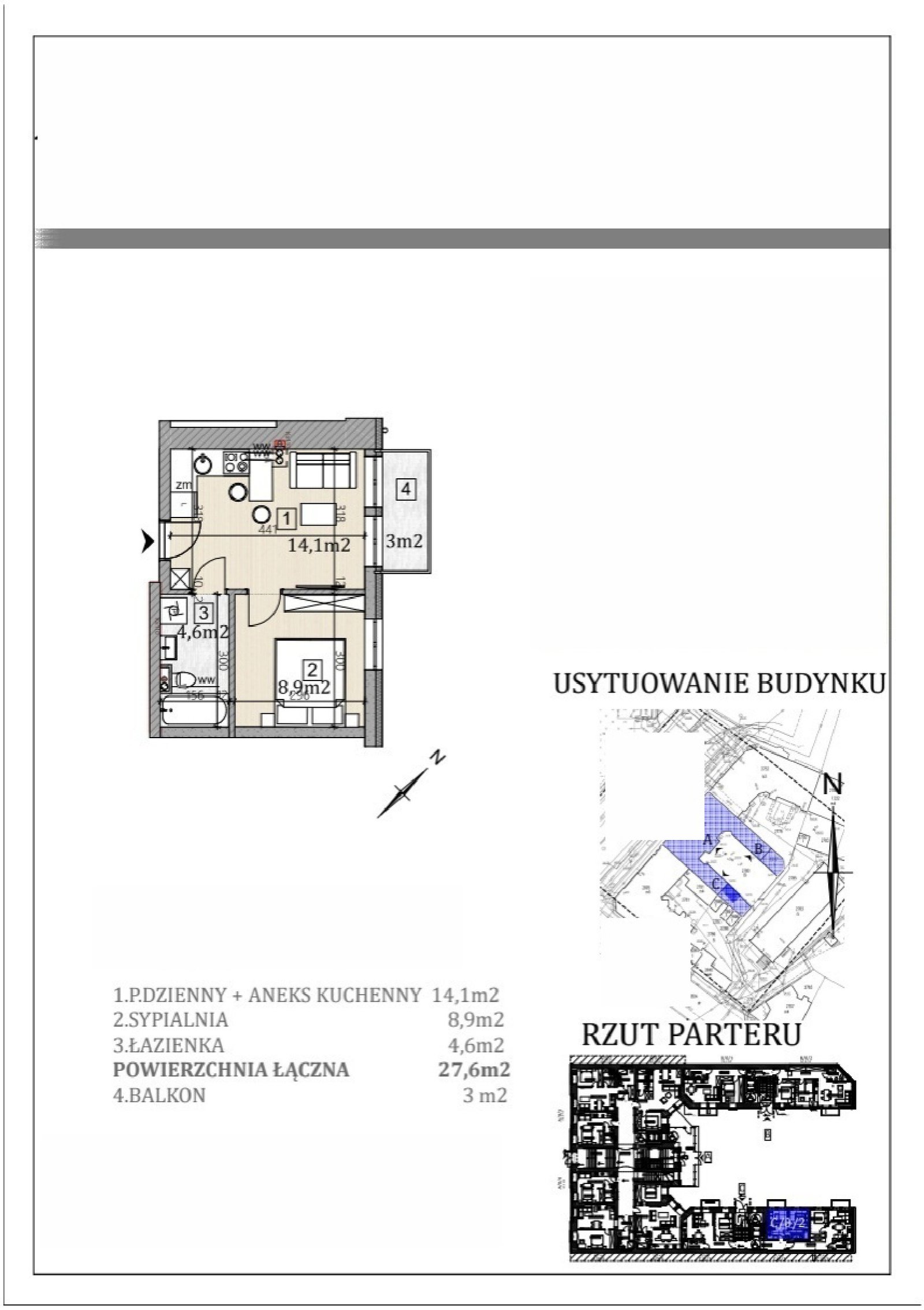 Rzut C/0/2-2a — Viva Świdnica, 27,6 m²