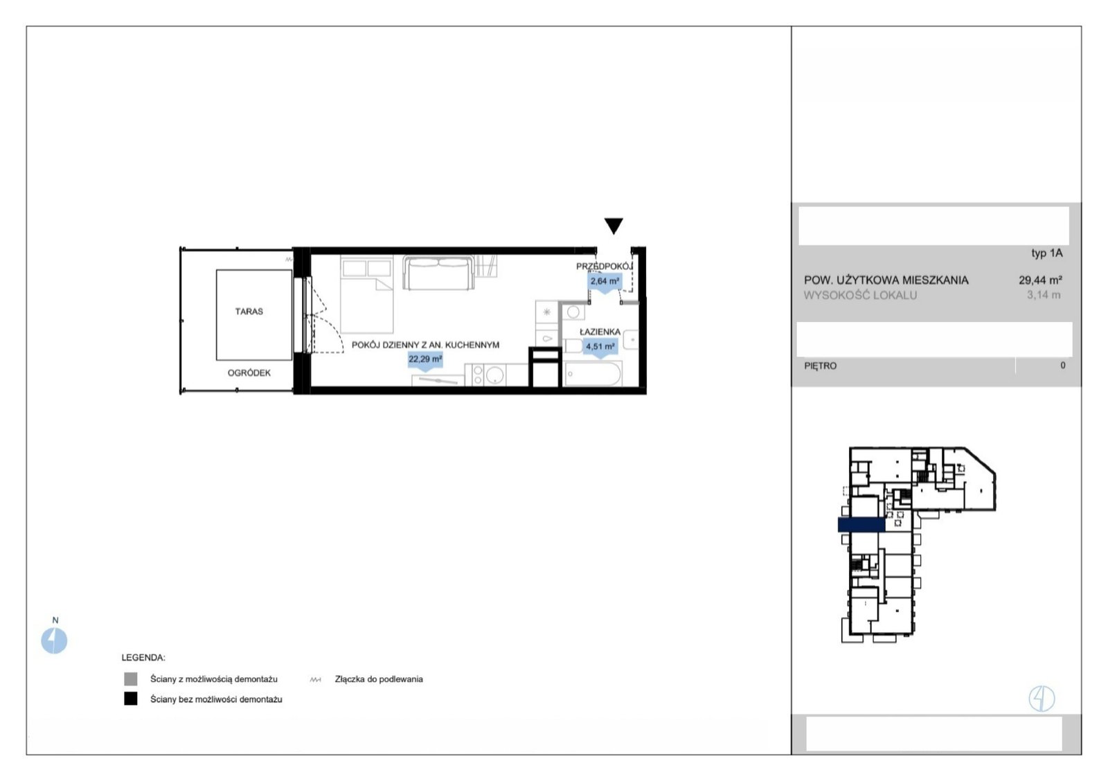 Rzut E2 2 — Bulwar Północny etap II, 29,44 m²