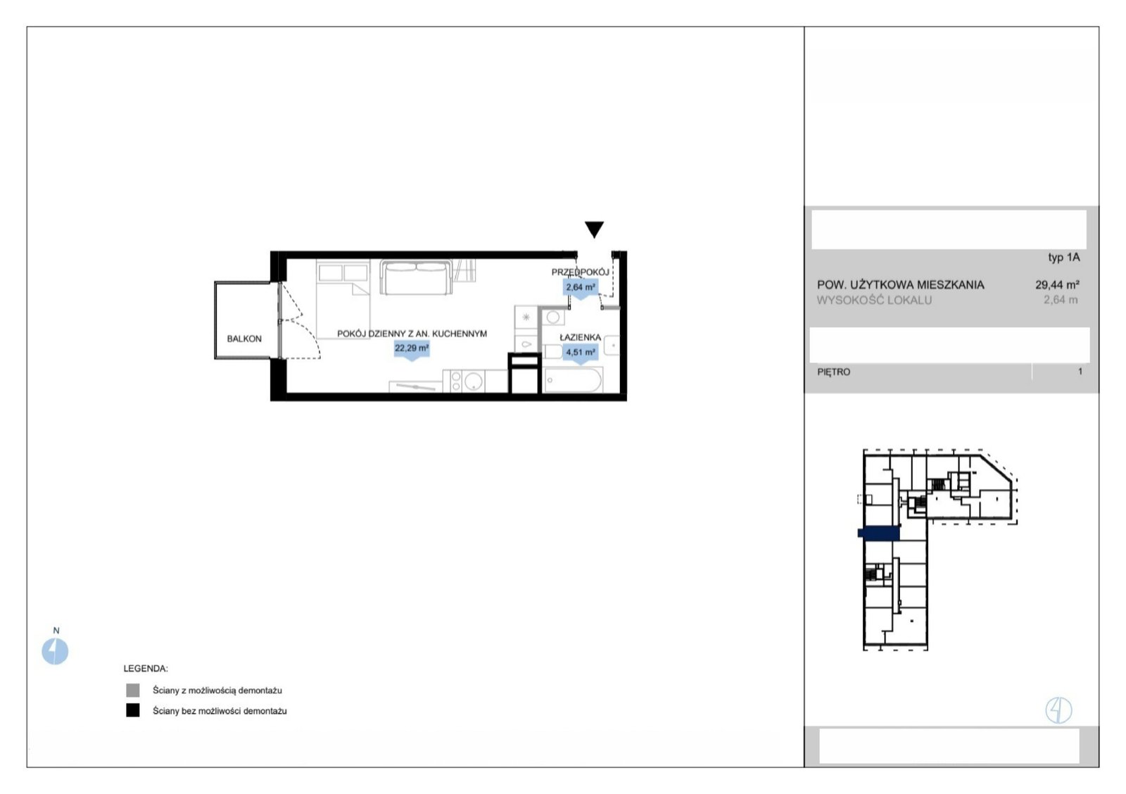 Rzut E2 5 — Bulwar Północny etap II, 29,44 m²