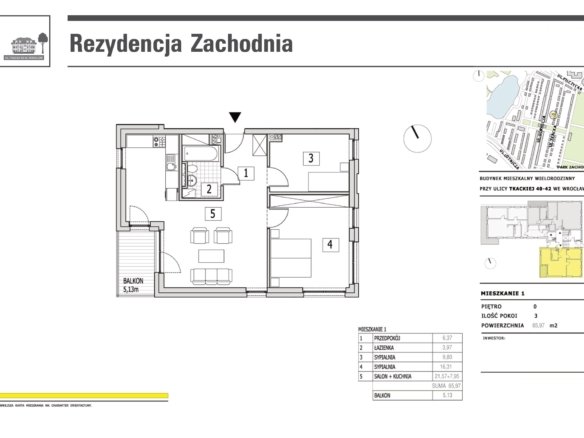 Rzut mieszkania M1 — Rezydencja Zachodnia