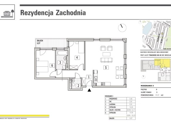 Rzut mieszkania M3 — Rezydencja Zachodnia