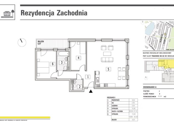 Rzut mieszkania M6 — Rezydencja Zachodnia
