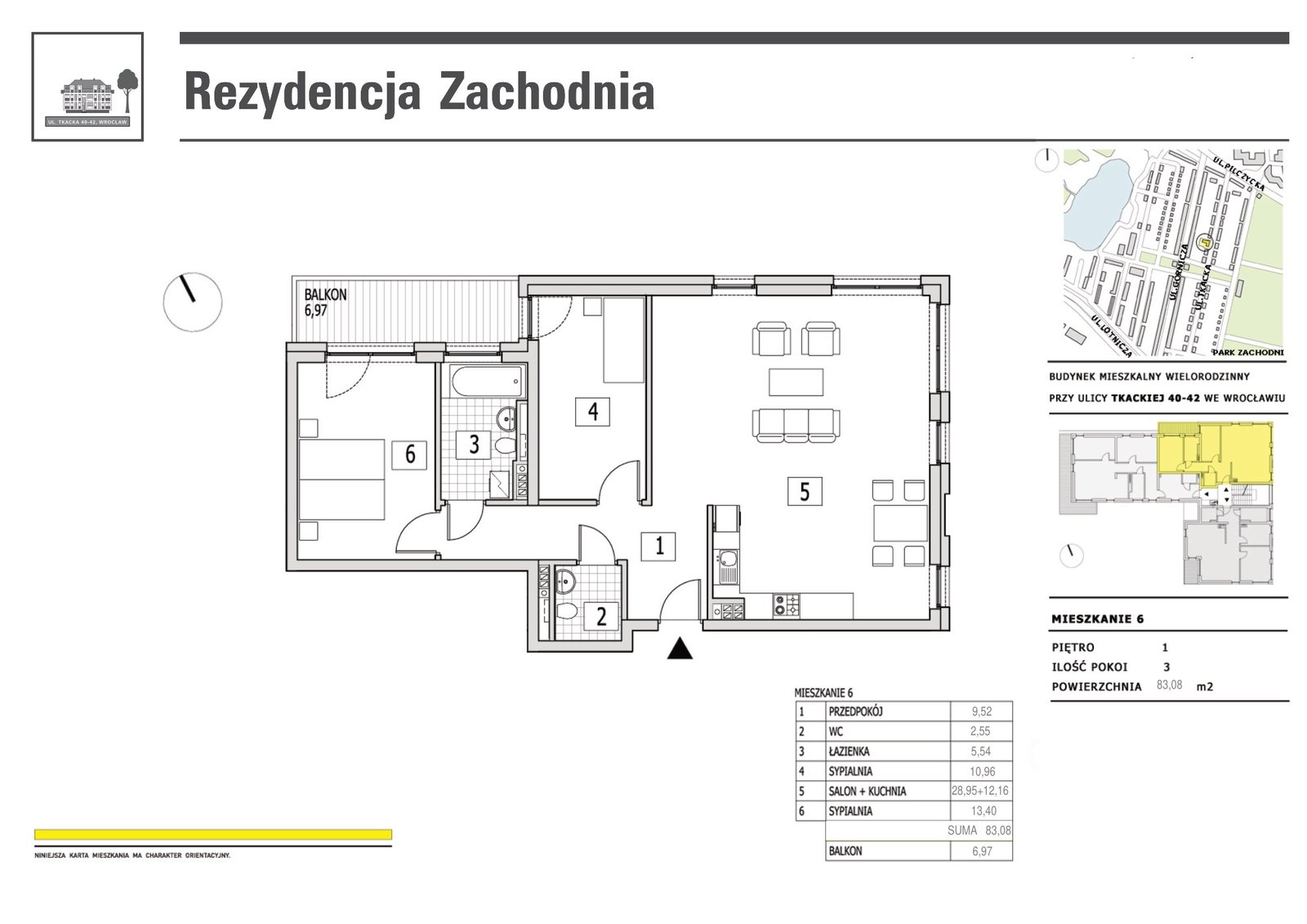 Rzut mieszkania M6 — Rezydencja Zachodnia