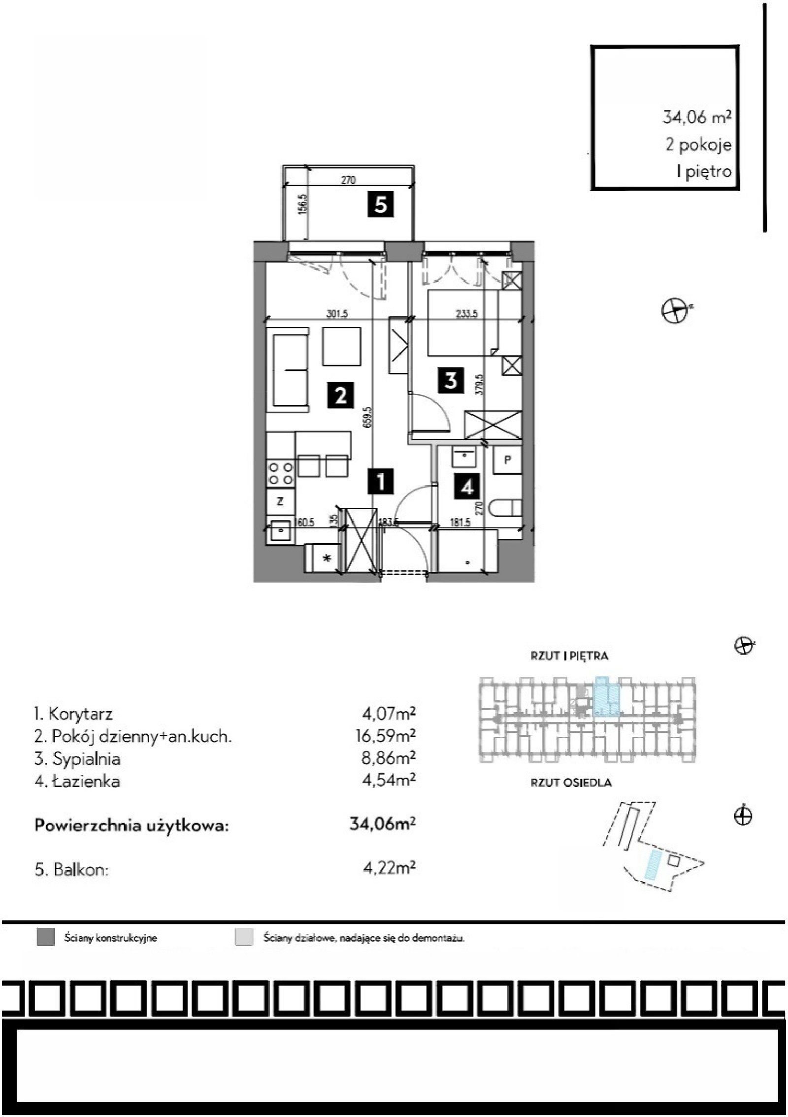 Rzut B1/1/4 — Osiedle Metr Kwadrat etap II, 34,06 m²