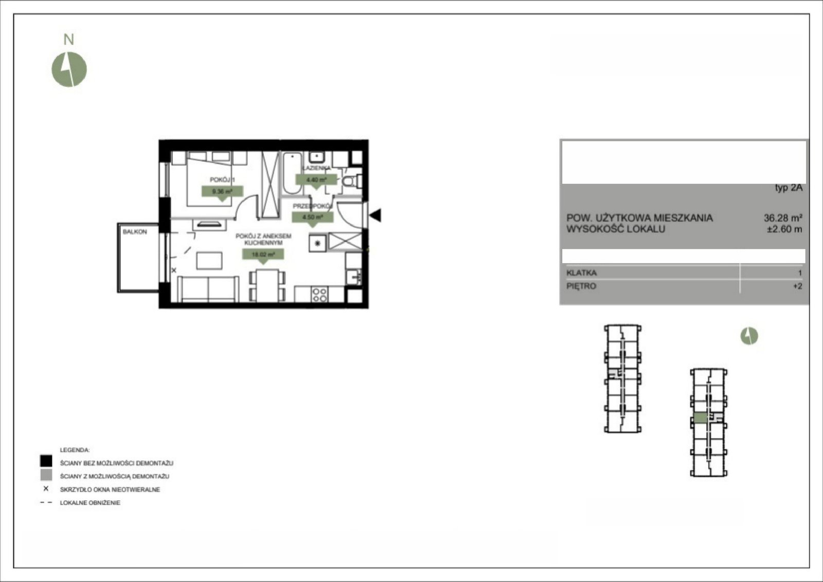 Rzut B1 32 — Moje Iwiny, 35,77 m²