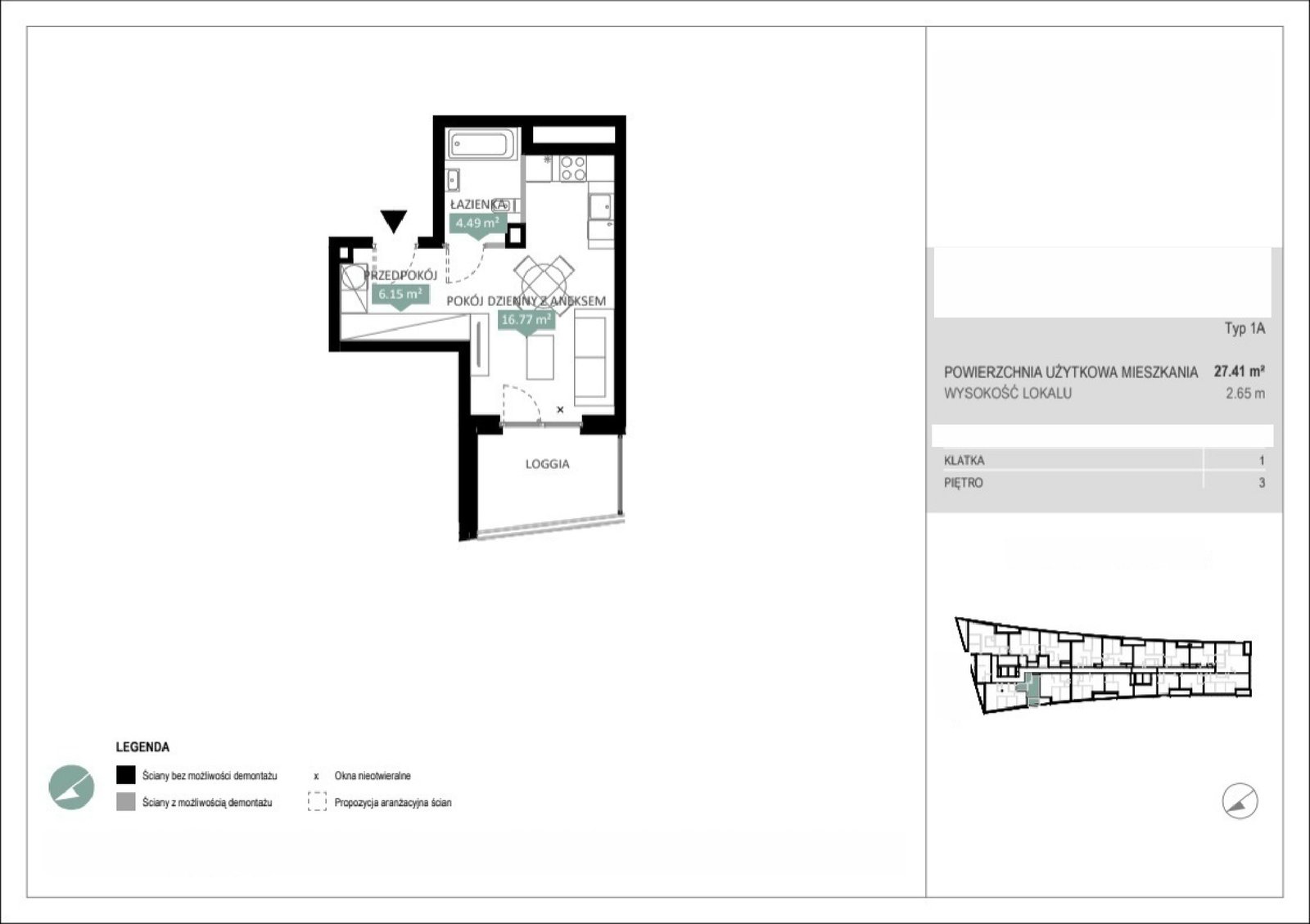 Rzut A1 18 — Swobodna Living, 27,41 m²