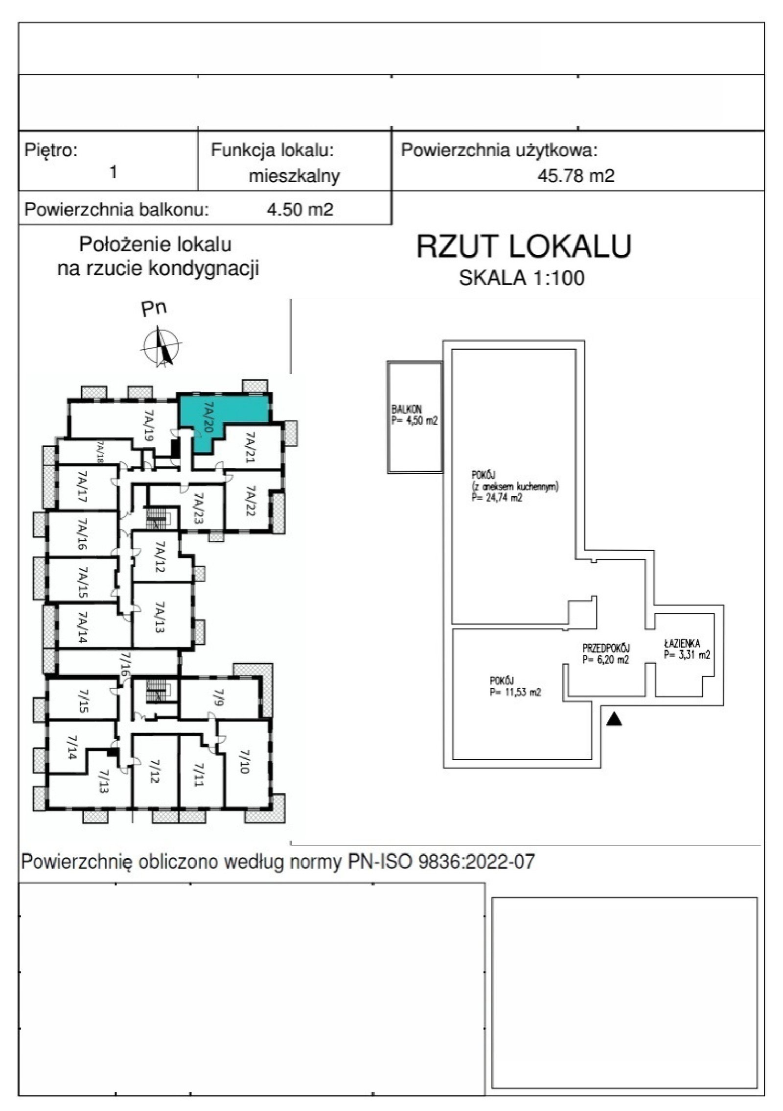Rzut A_1_20 — Rudawska 5, 45,96 m²