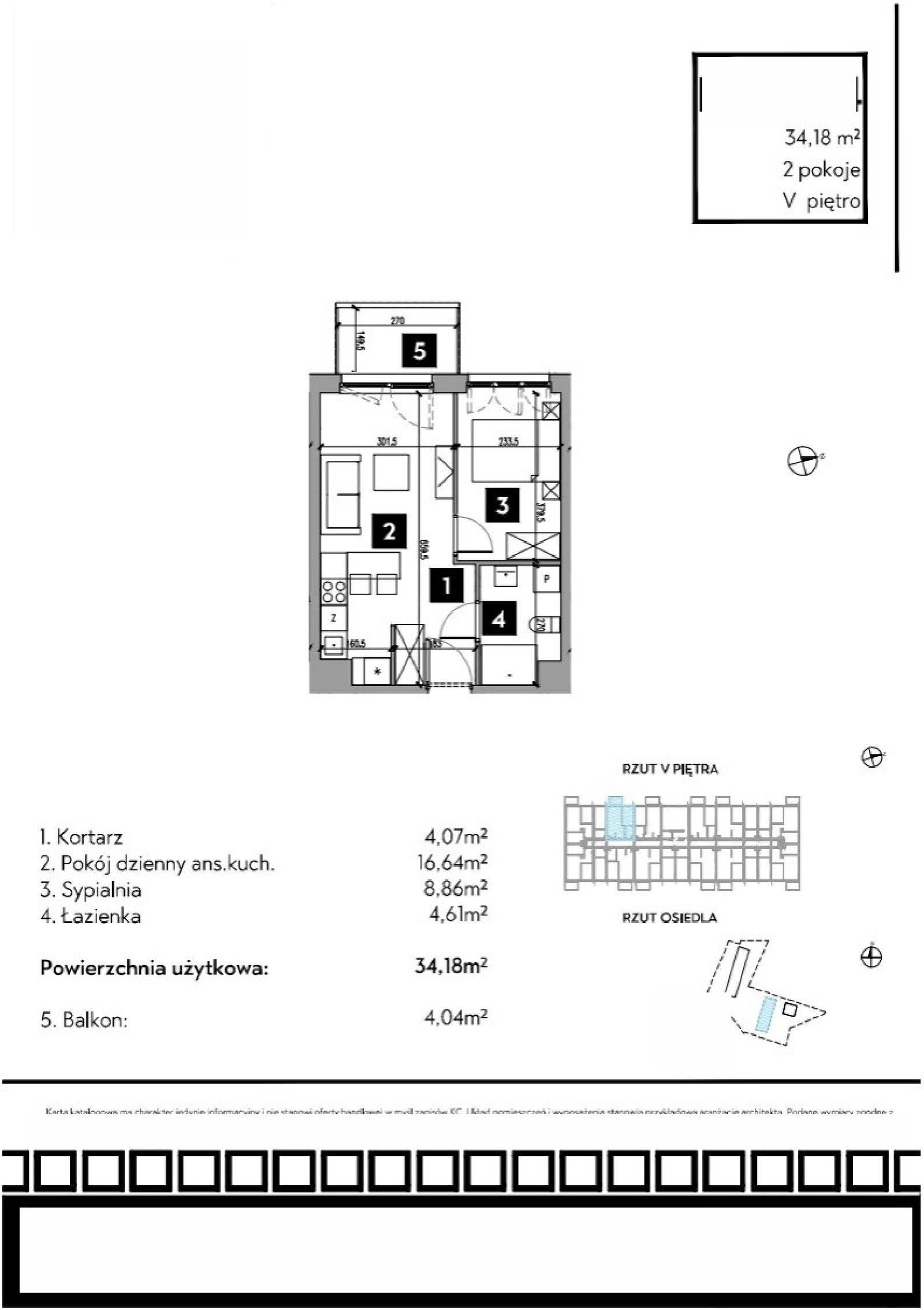 Rzut B1/5/14 — Osiedle Metr Kwadrat etap II, 34,18 m²