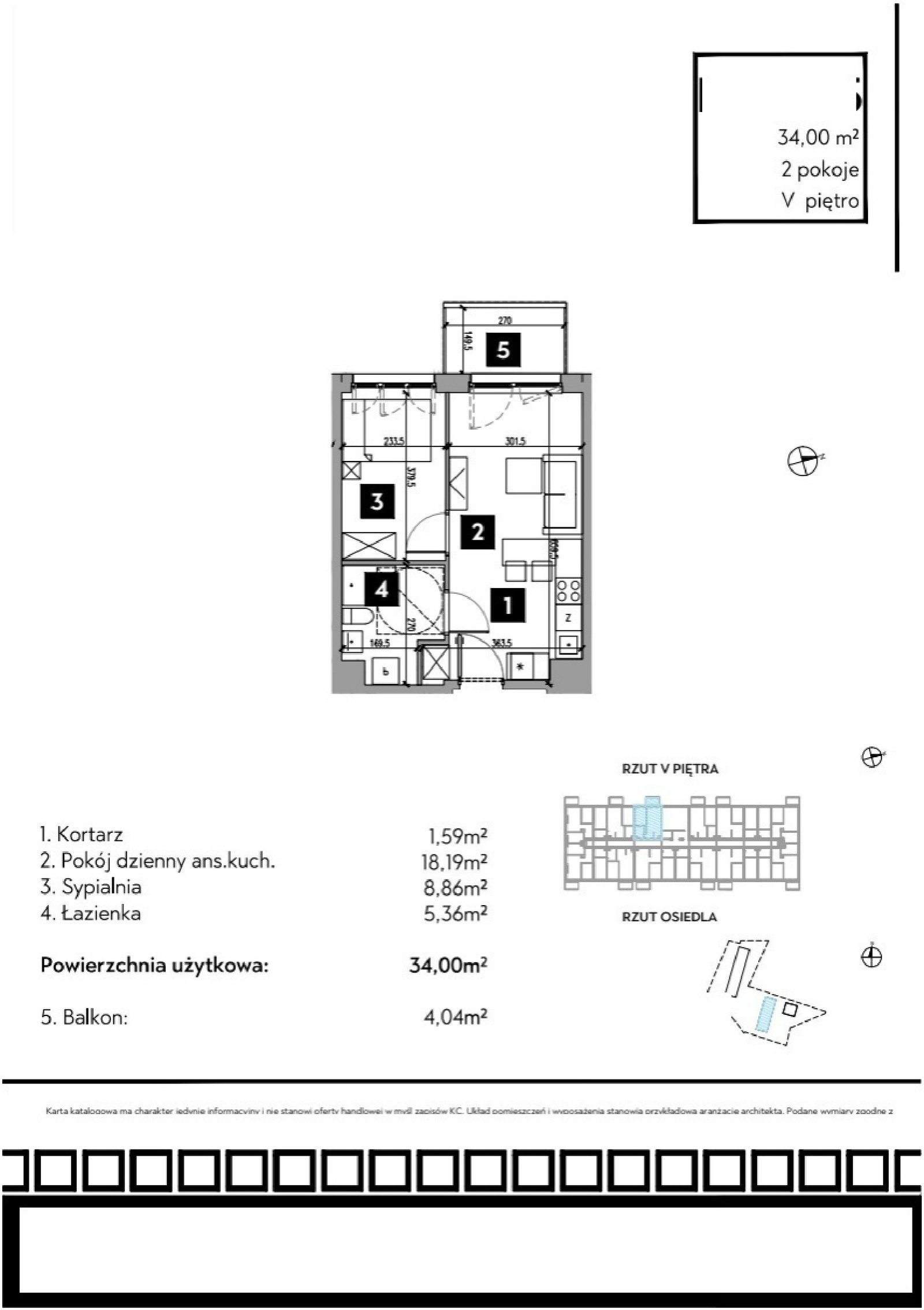 Rzut B1/5/15 — Osiedle Metr Kwadrat etap II, 34 m²
