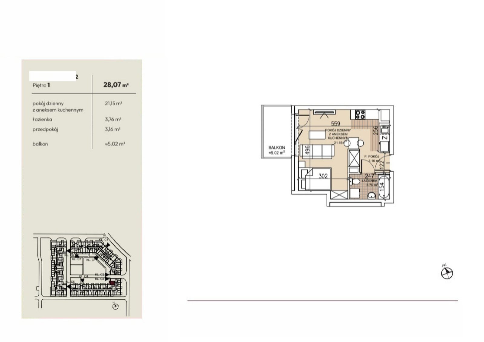 Rzut C3-1-12 — Lokum Soho, 28,07 m²