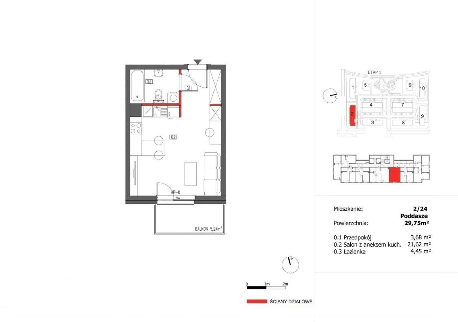 Rzut 2/24 — Słoneczny Zakątek – Mieszkania, 29,75 m²