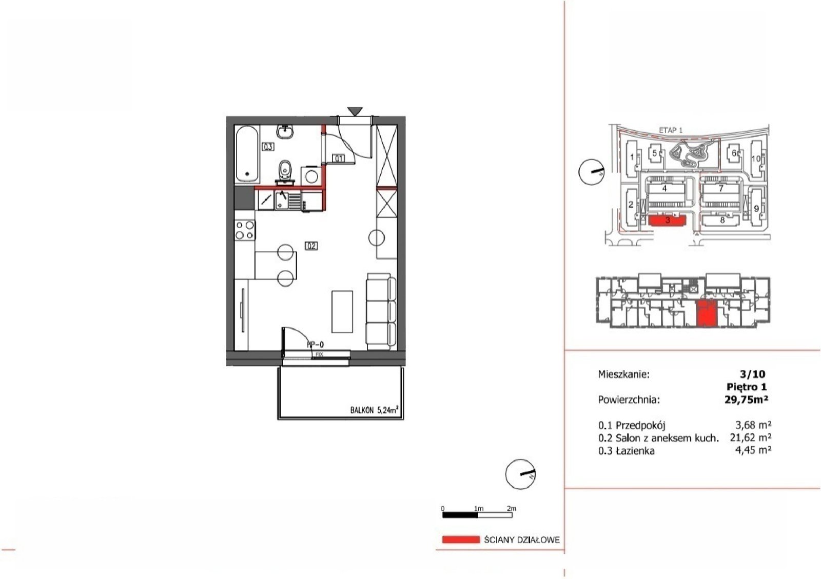 Rzut 3/10 — Słoneczny Zakątek – Mieszkania, 29,75 m²