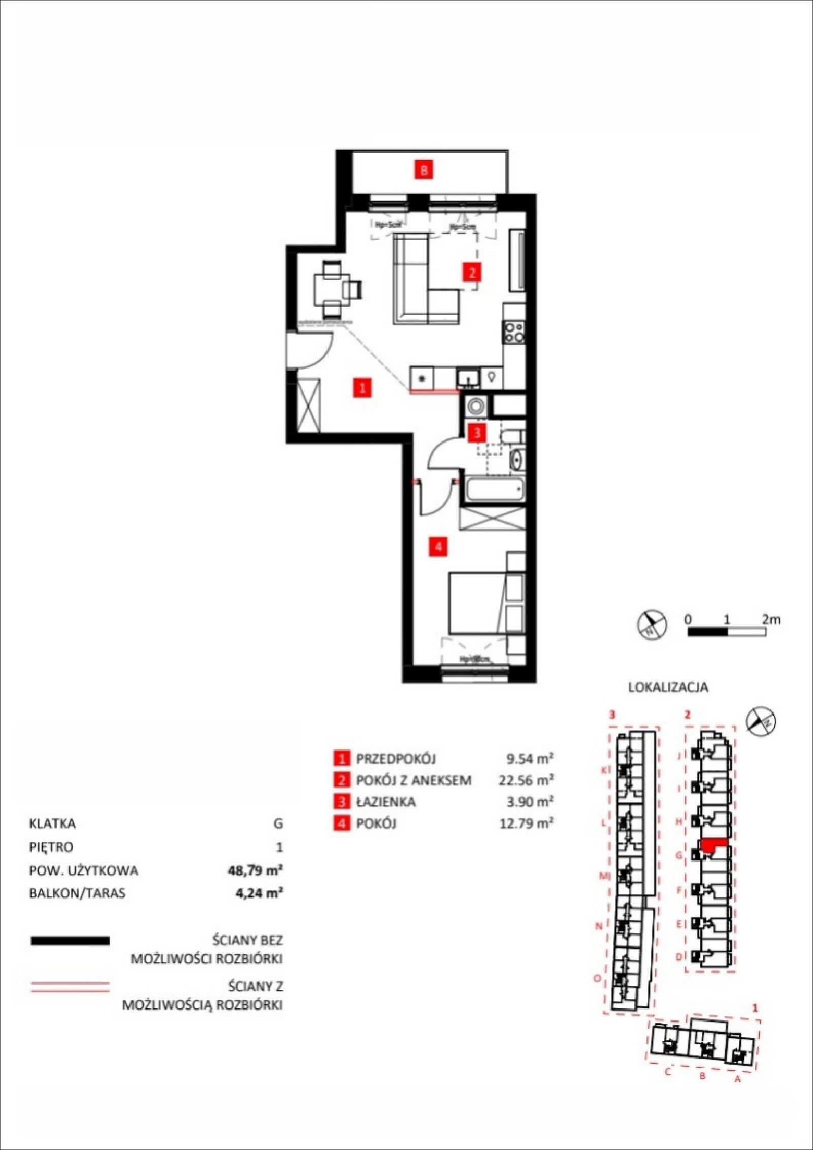 Rzut 13A/3 — Apartamenty Jeździecka, 48,79 m²