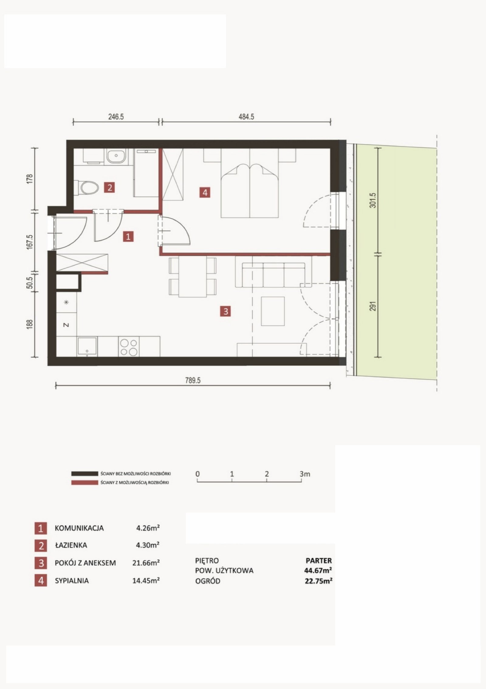 Rzut C1/0/7 — Horyzont Komorowice, 44,67 m²