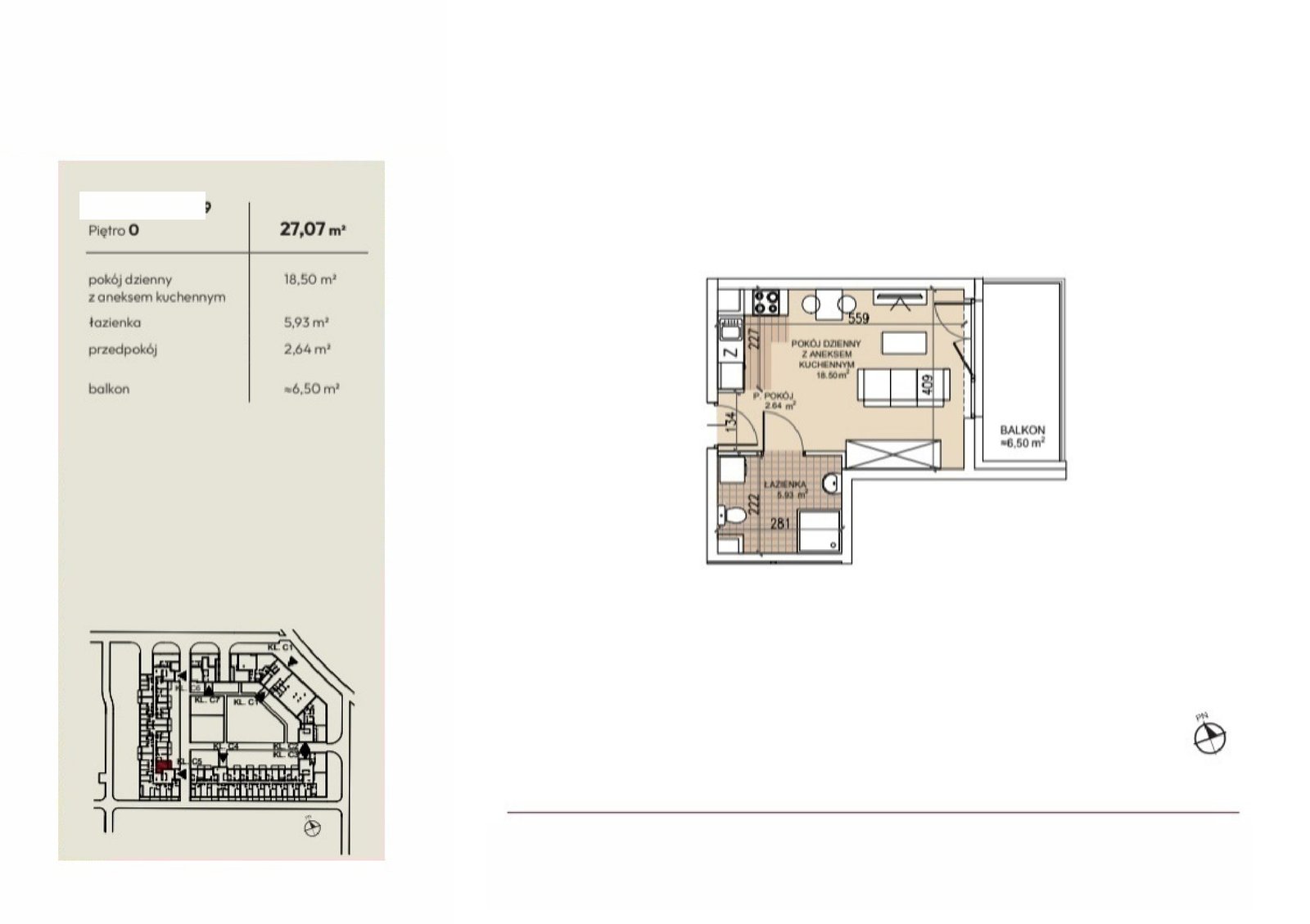 Rzut C5-0-9 — Lokum Soho, 27,07 m²